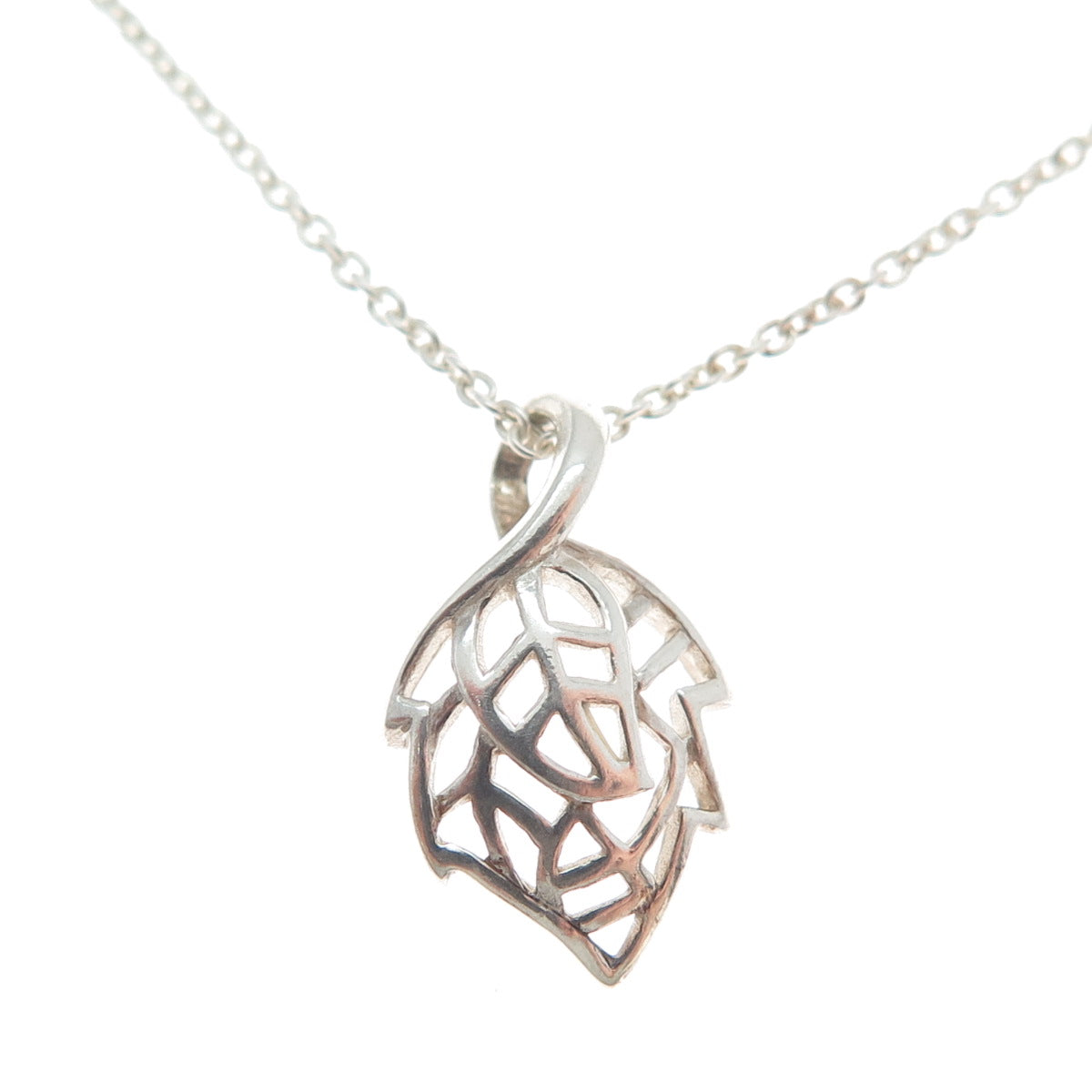 925 Sterling Silver Italy Modernist Floral Leaf Cable Chain Necklace 18"