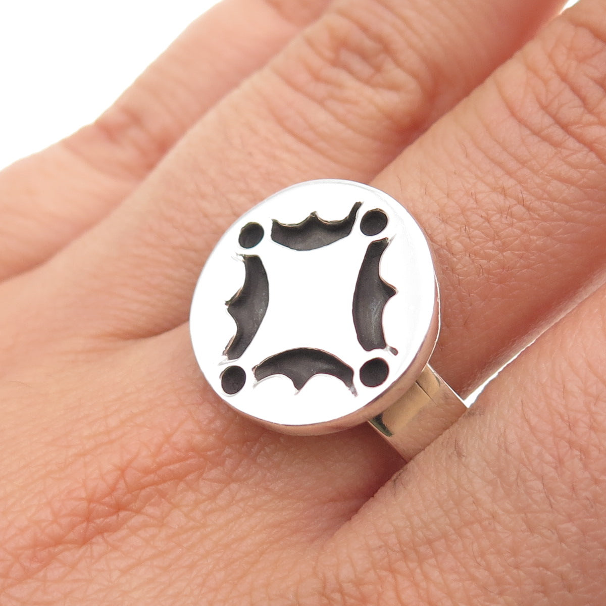 925 Sterling Silver Vintage Mexico Aztec Shadow Box Oxidized Ring Size 11