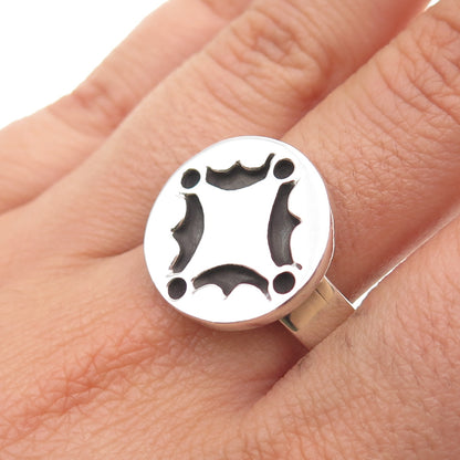 925 Sterling Silver Vintage Mexico Aztec Shadow Box Oxidized Ring Size 11