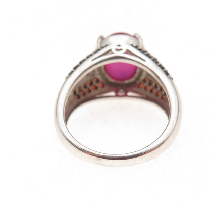 925 Sterling Lab-Created Star Ruby Real White Topaz & Red Garnet Ring Size 6