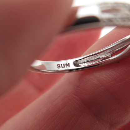Sun 925 Sterling Silver Real Round-Cut Diamond Engagement Ring Size 7