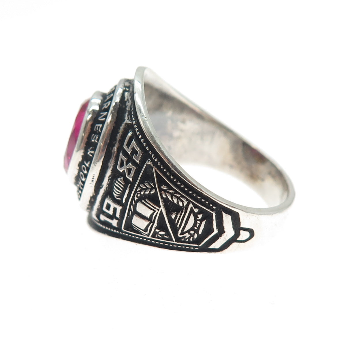 REED CO Sterling Vintage 1985 Lab-Created Ruby M.S. Barnes School Ring Size 9.75