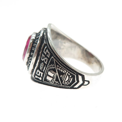 REED CO Sterling Vintage 1985 Lab-Created Ruby M.S. Barnes School Ring Size 9.75
