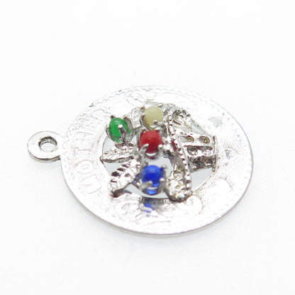925 Sterling Silver Vintage M&M Multi-Glass "Mother" Round Tag Charm Pendant