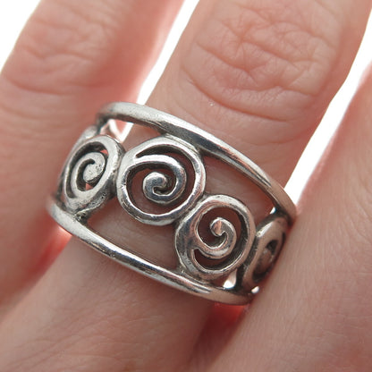 925 Sterling Silver Vintage Spiral Oxidized Ring Size 8.75