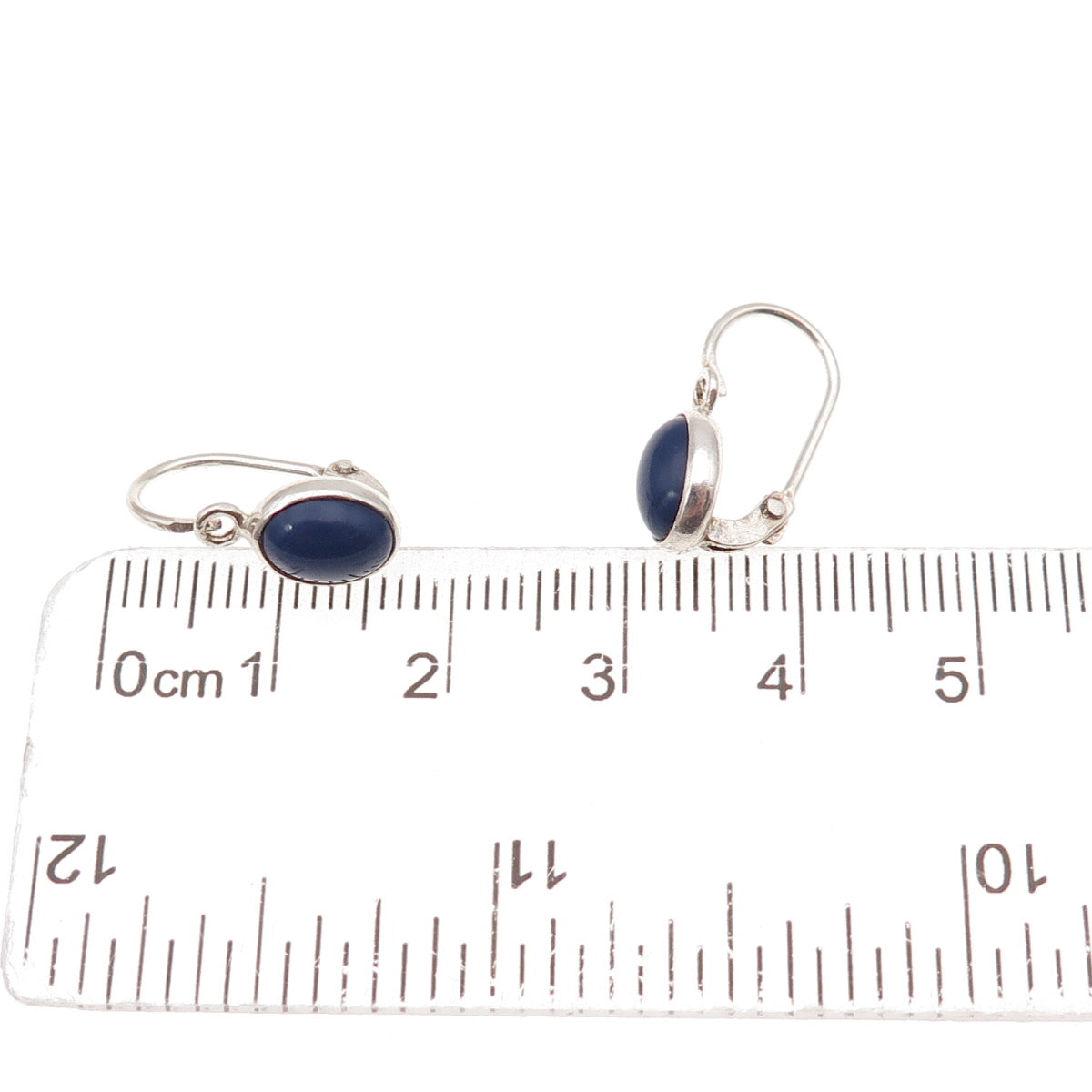 925 Sterling Silver Vintage Real Cabochon Lapis Earrings