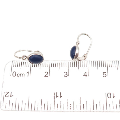 925 Sterling Silver Vintage Real Cabochon Lapis Earrings