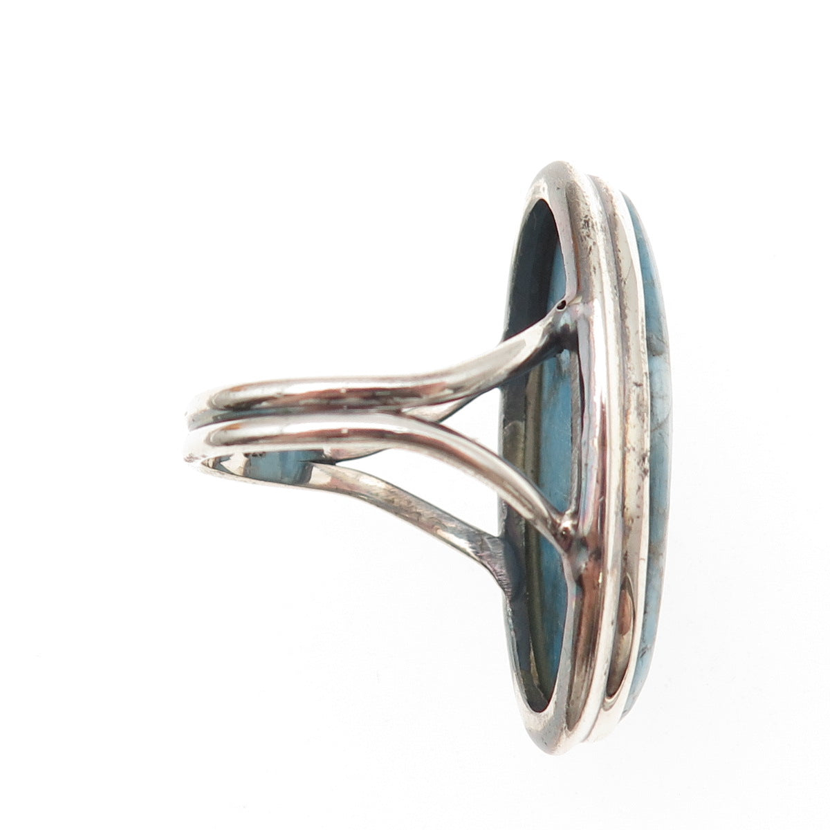 925 Sterling Silver Vintage Real Cabochon Larimar Ring Size 9.75