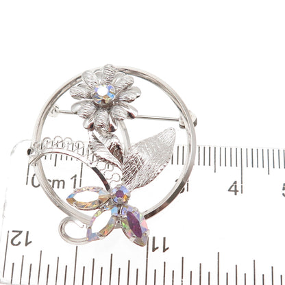 Star Art 925 Sterling Silver Vintage Rhinestone Floral Pin Brooch