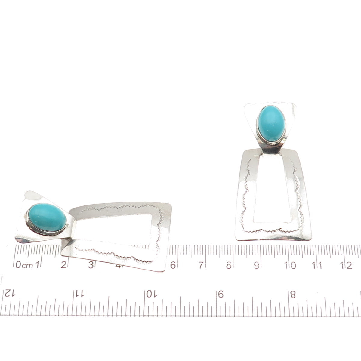 Carol Felley 925 Sterling Silver Vintage 1989 Real Turquoise Tribal Earrings
