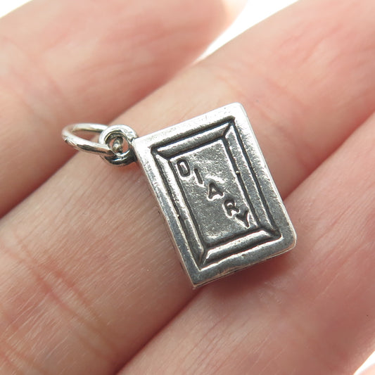 SUNWEST 925 Sterling Silver Vintage Diary Book Minimalist Charm Pendant