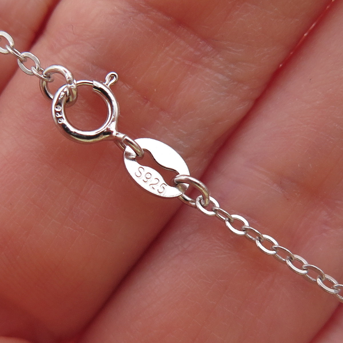 925 Sterling Silver Real Cat's Eye & C Z Cable Chain Necklace 18"