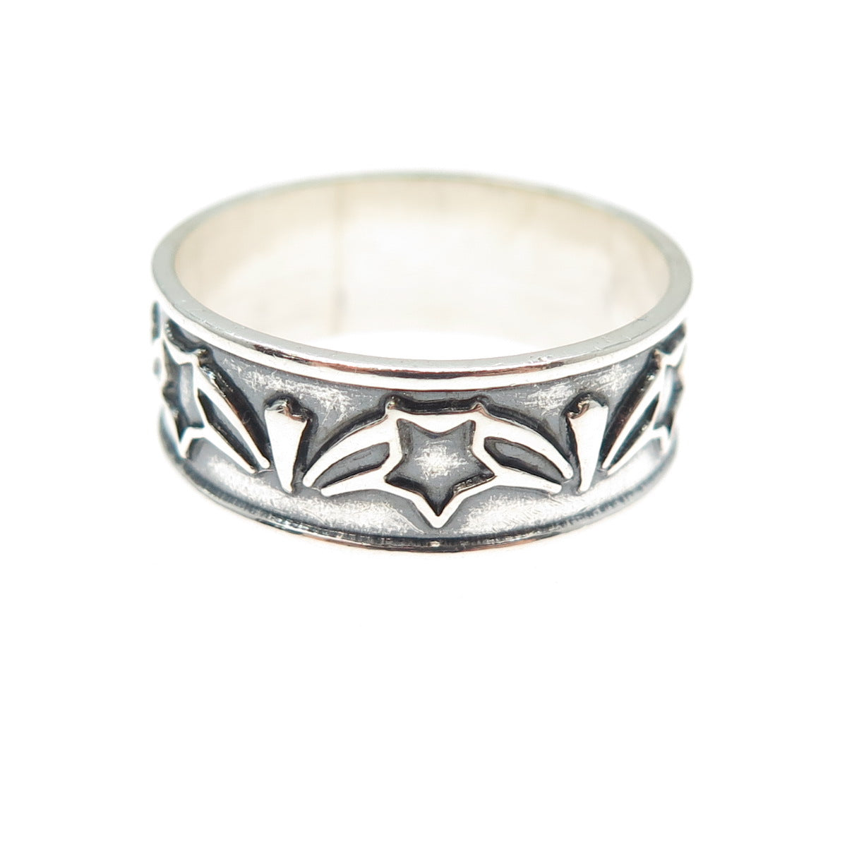 925 Sterling Silver Vintage Mexico Star All Around Oxidized Band Ring Size 10.75