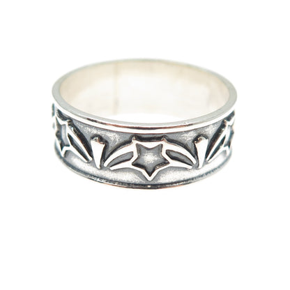 925 Sterling Silver Vintage Mexico Star All Around Oxidized Band Ring Size 10.75