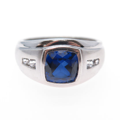 JH YOUNG 925 Sterling Silver Lab-Created Sapphire Real White Topaz Ring Size 11