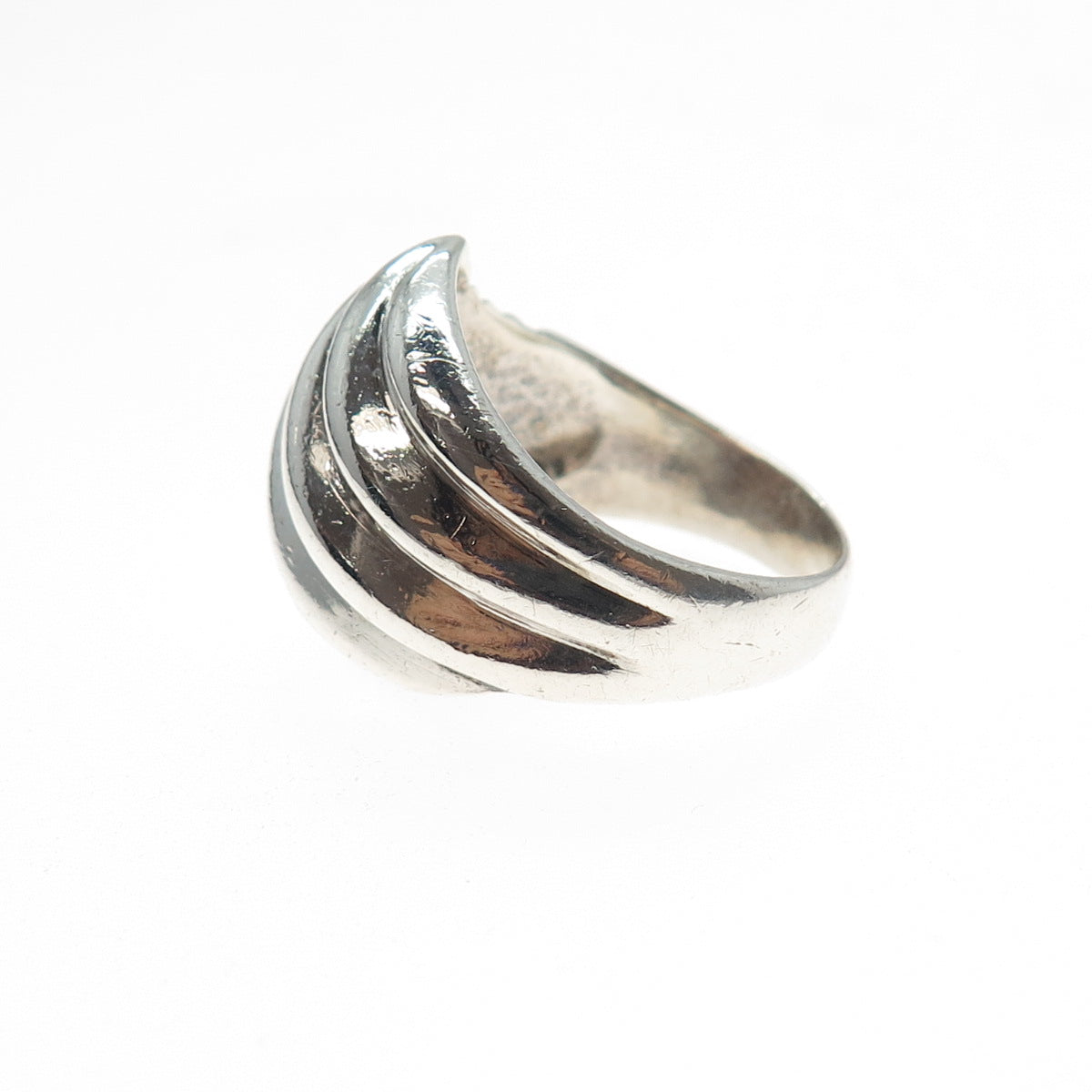 925 Sterling Silver Vintage Modernist Ribbed Oxidized Ring Size 9