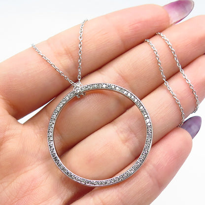 925 Sterling Silver Real White Diamond Circle of Life Rolo Chain Necklace 17"