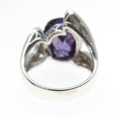 925 Sterling Silver Oval & Round-Cut Purple White C Z Overlap Ring Size 7.25