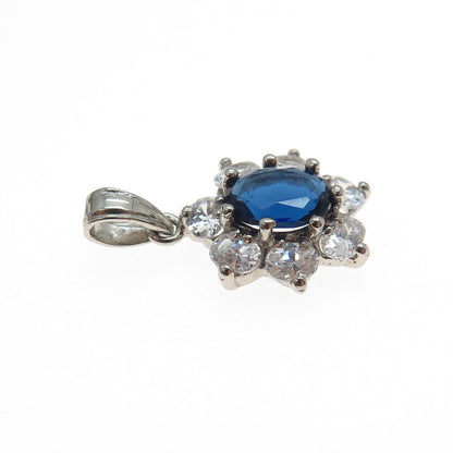 925 Sterling Silver Blue & White C Z Mini Charm Pendant