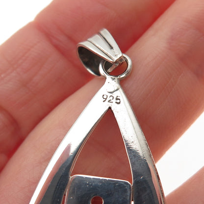 925 Sterling Silver Vintage Real Citrine Modernist Teardrop Charm Pendant