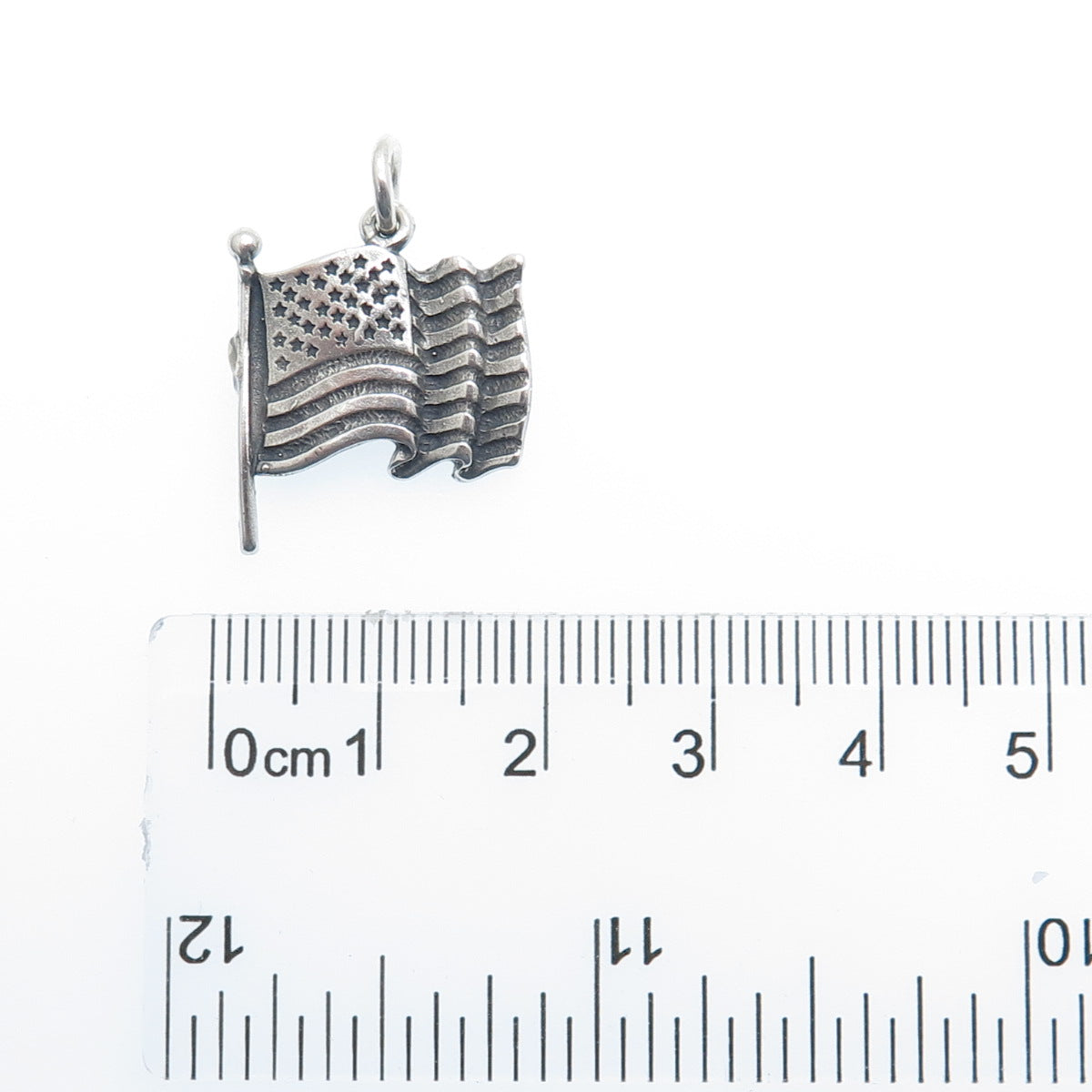 SUNWEST 925 Sterling Silver Vintage US Flag Oxidized Minimalist Charm Pendant