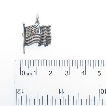 SUNWEST 925 Sterling Silver Vintage US Flag Oxidized Minimalist Charm Pendant