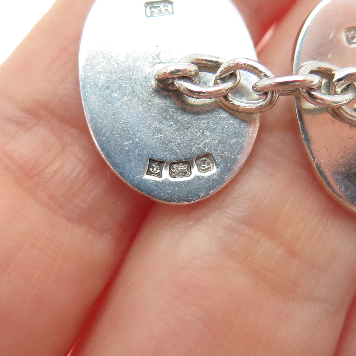 RAMSDEN & ROED 925 Sterling Silver Vintage 1990 Birmingham Oval Cufflinks