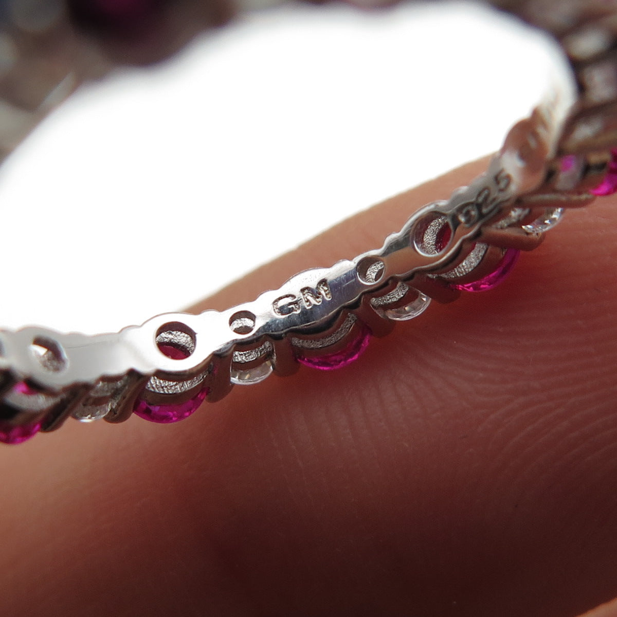 925 Sterling Silver Round-Cut Lab-Created Ruby & C Z Eternity Band Ring Size 6