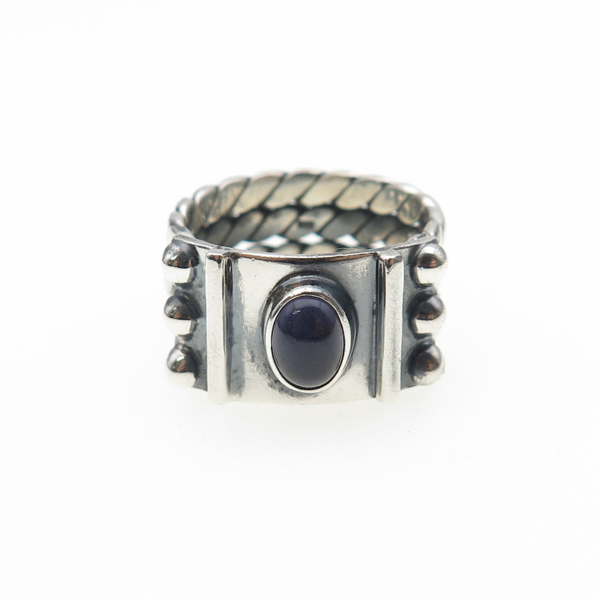 925 Sterling Silver Vintage Real Iolite Modernist Oxidized Ring Size 7.25