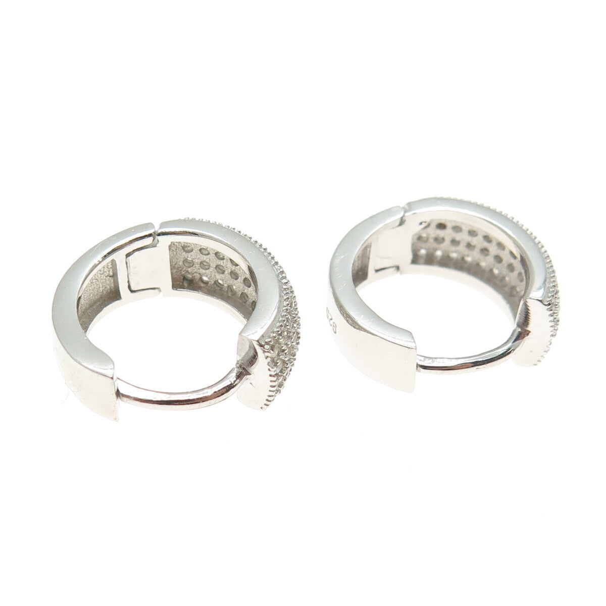 925 Sterling Silver Round-Cut C Z Sparkle Hoop Earrings