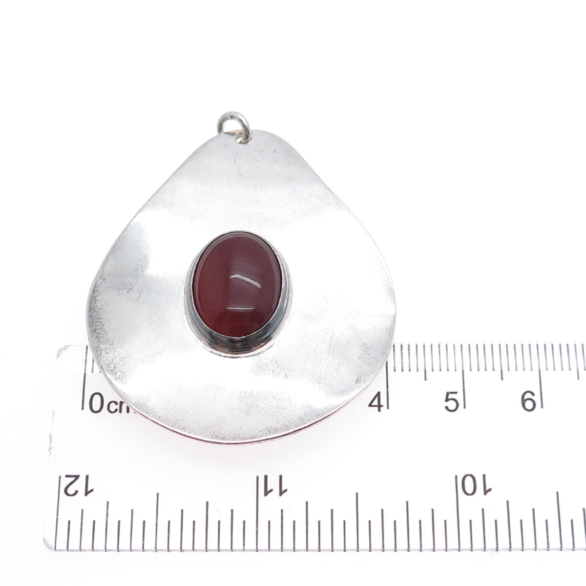 925 Sterling Silver Vintage Malachite & Carnelian Modernist Dual Sided Pendant