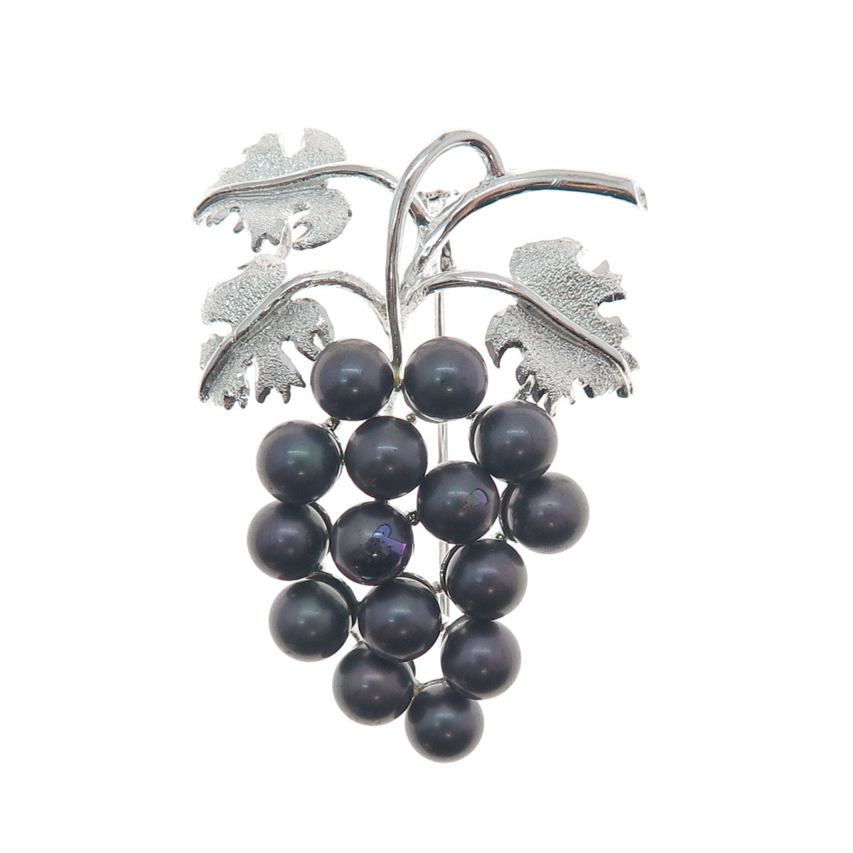 925 Sterling Silver Vintage Faux Tahitian Pearl Grape Pin Brooch