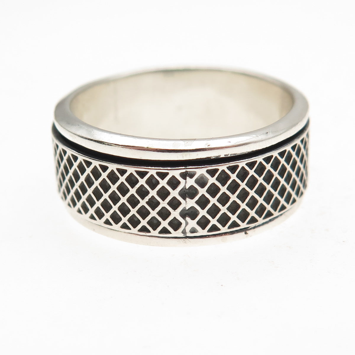 925 Sterling Silver Vintage Mesh Oxidized Rotating Band Ring Size 11.25
