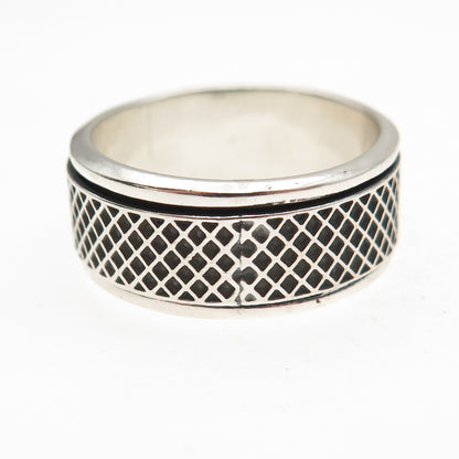 925 Sterling Silver Vintage Mesh Oxidized Rotating Band Ring Size 11.25