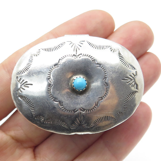 JEFFREY CASTILLO Old Pawn 925 Sterling Silver Vintage Turquoise Pill / Snuff Box