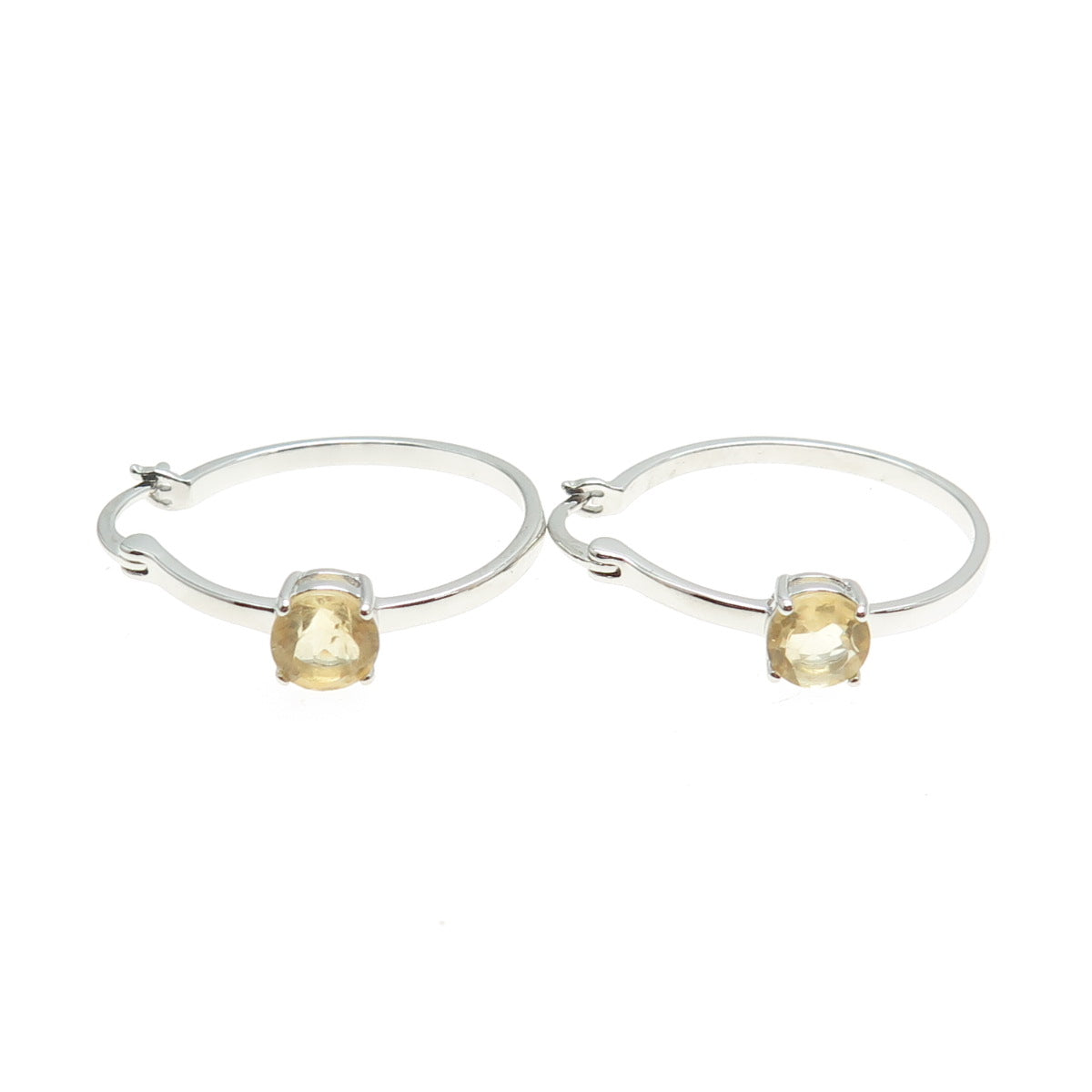 925 Sterling Silver Real Citrine Gemstone Hinged Hoop Earrings