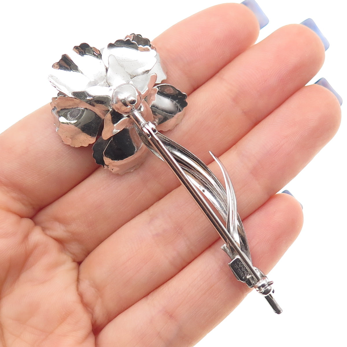 CARL ART 925 Sterling Silver Antique Art Deco Rose Flower Oxidized Pin Brooch