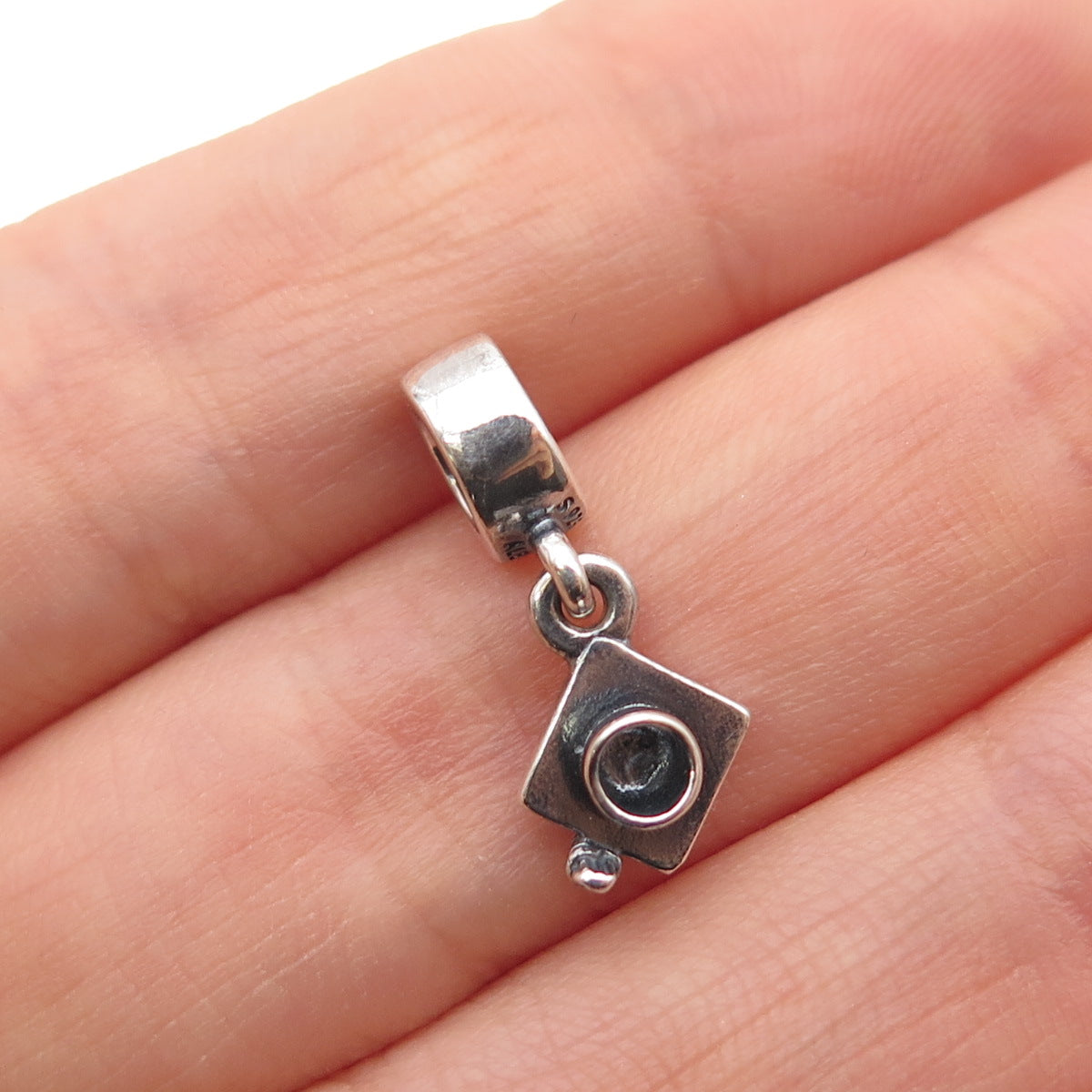 PANDORA 925 Sterling Silver Graduation Hat Oxidized Dangle Slide Charm