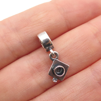 PANDORA 925 Sterling Silver Graduation Hat Oxidized Dangle Slide Charm