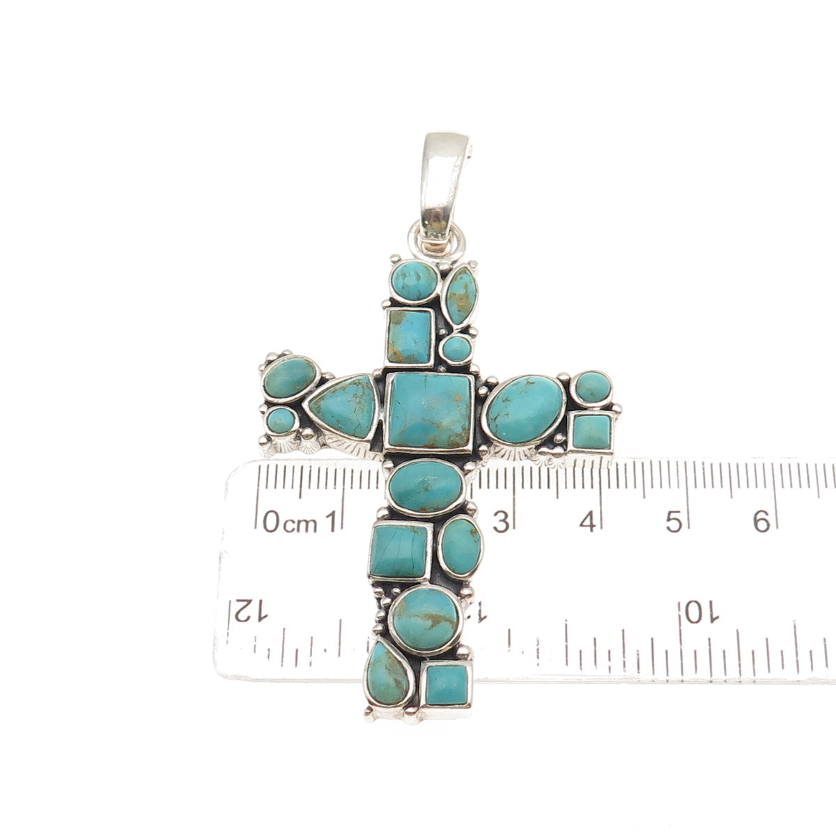 BARSE Sterling Silver Vintage Real Turquoise Large 27.2g Cross Cluster Pendant