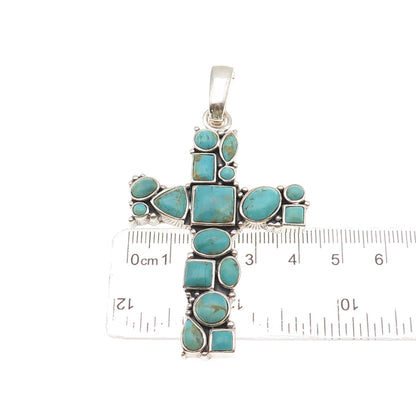 BARSE Sterling Silver Vintage Real Turquoise Large 27.2g Cross Cluster Pendant