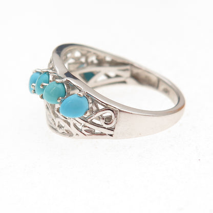 Chuck Clemency 925 Sterling Silver Real Turquoise Floral Scroll Ring Size 8.25