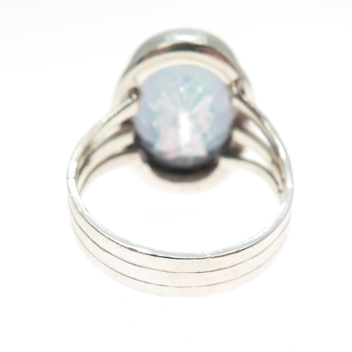 925 Sterling Silver Vintage Real Oval-Cut Mystic Quartz Ring Size 6.25