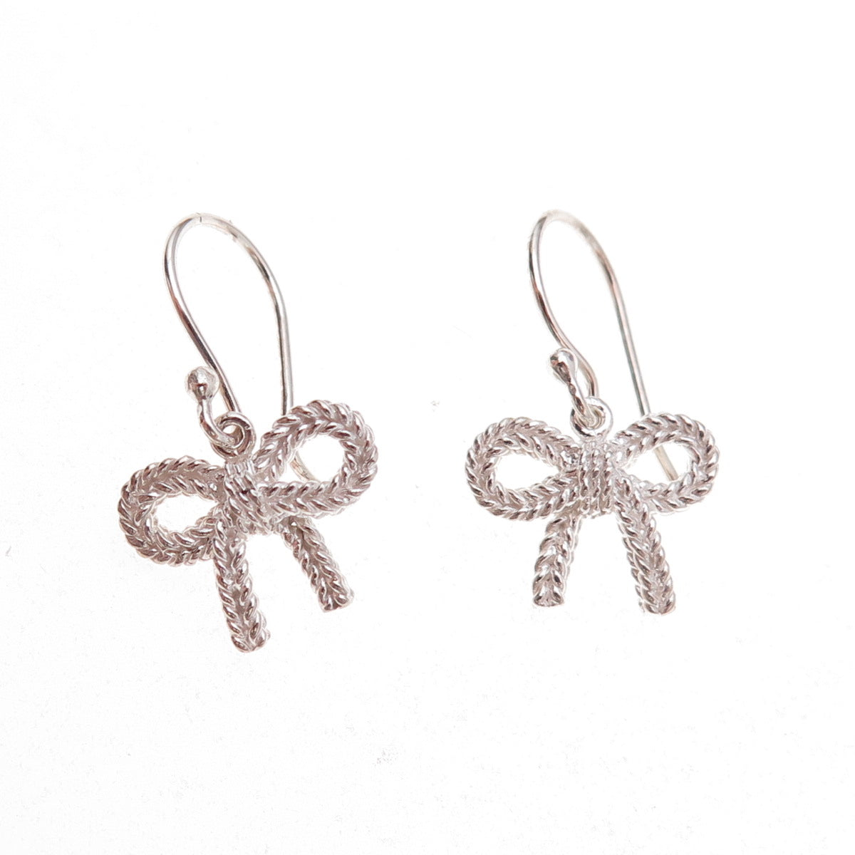 925 Sterling Silver Ribbon Bow Dangle Earrings