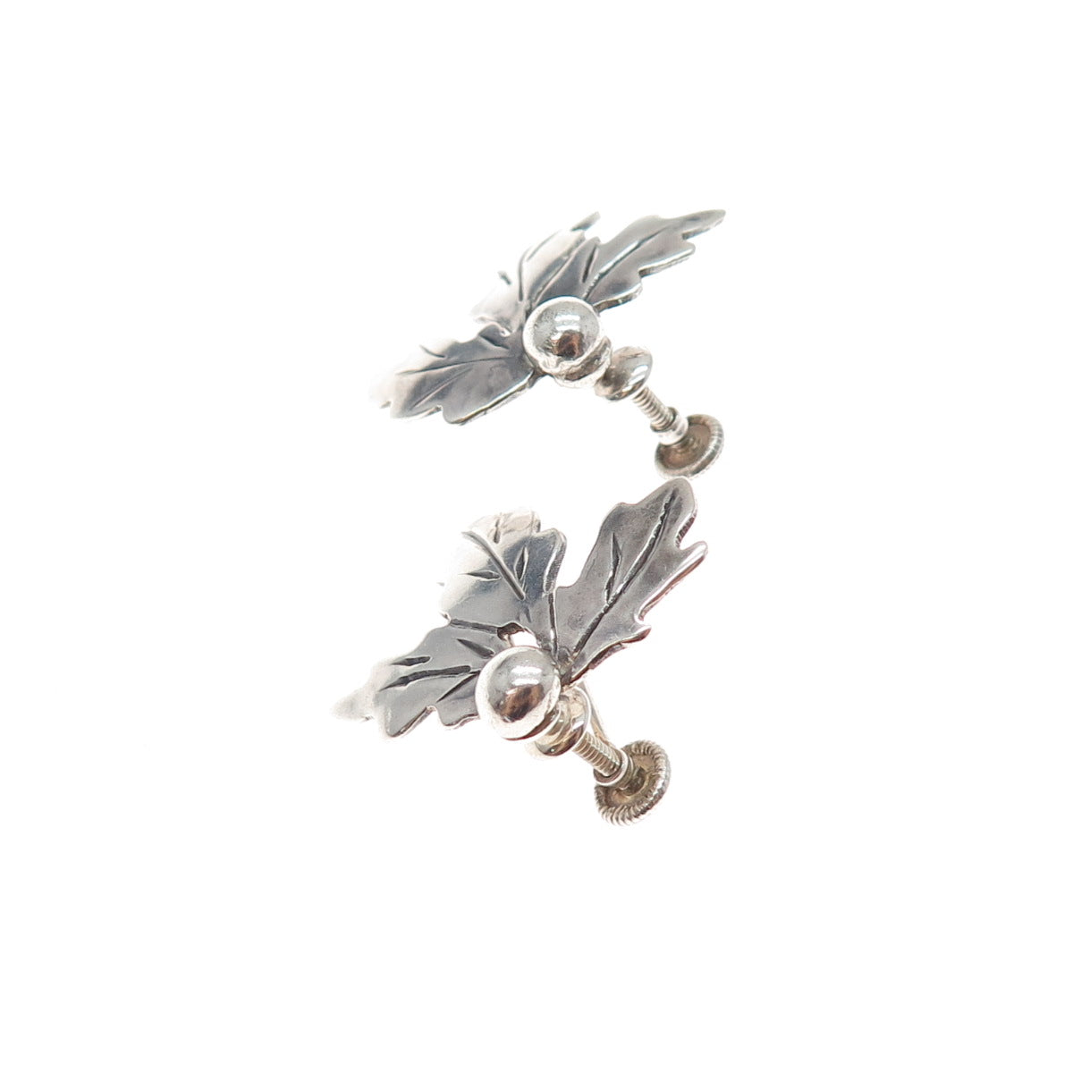 925 Sterling Silver Vintage Oak Leaf Oxidized Screw Back Earrings