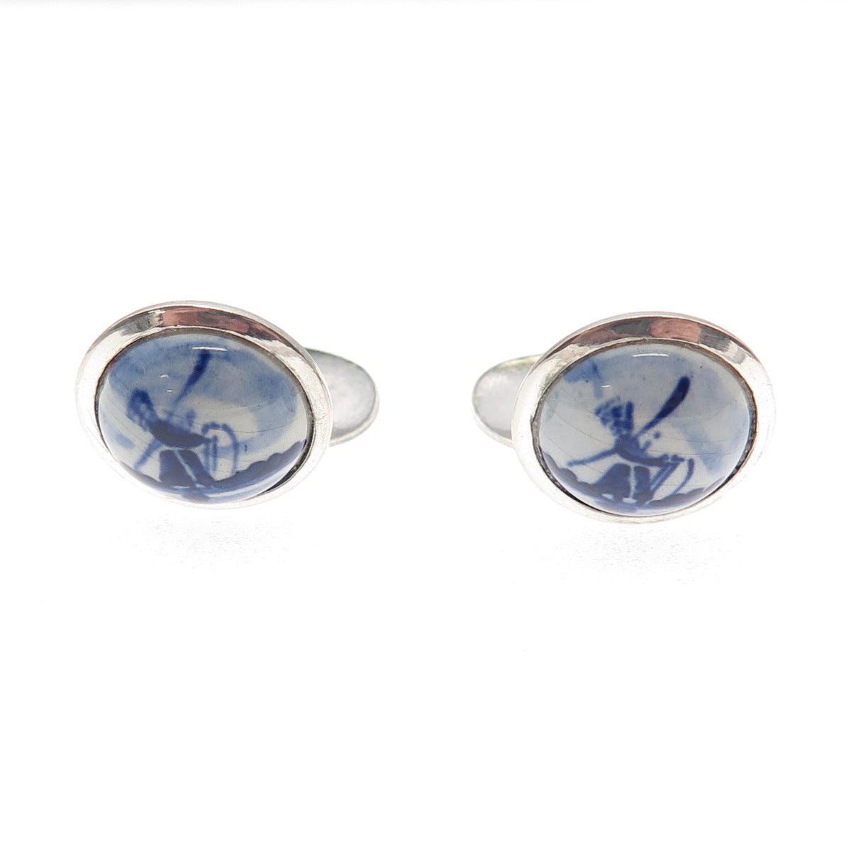 Delft GBS 835 Silver Vintage Dutch Ceramic Windmill Cufflinks