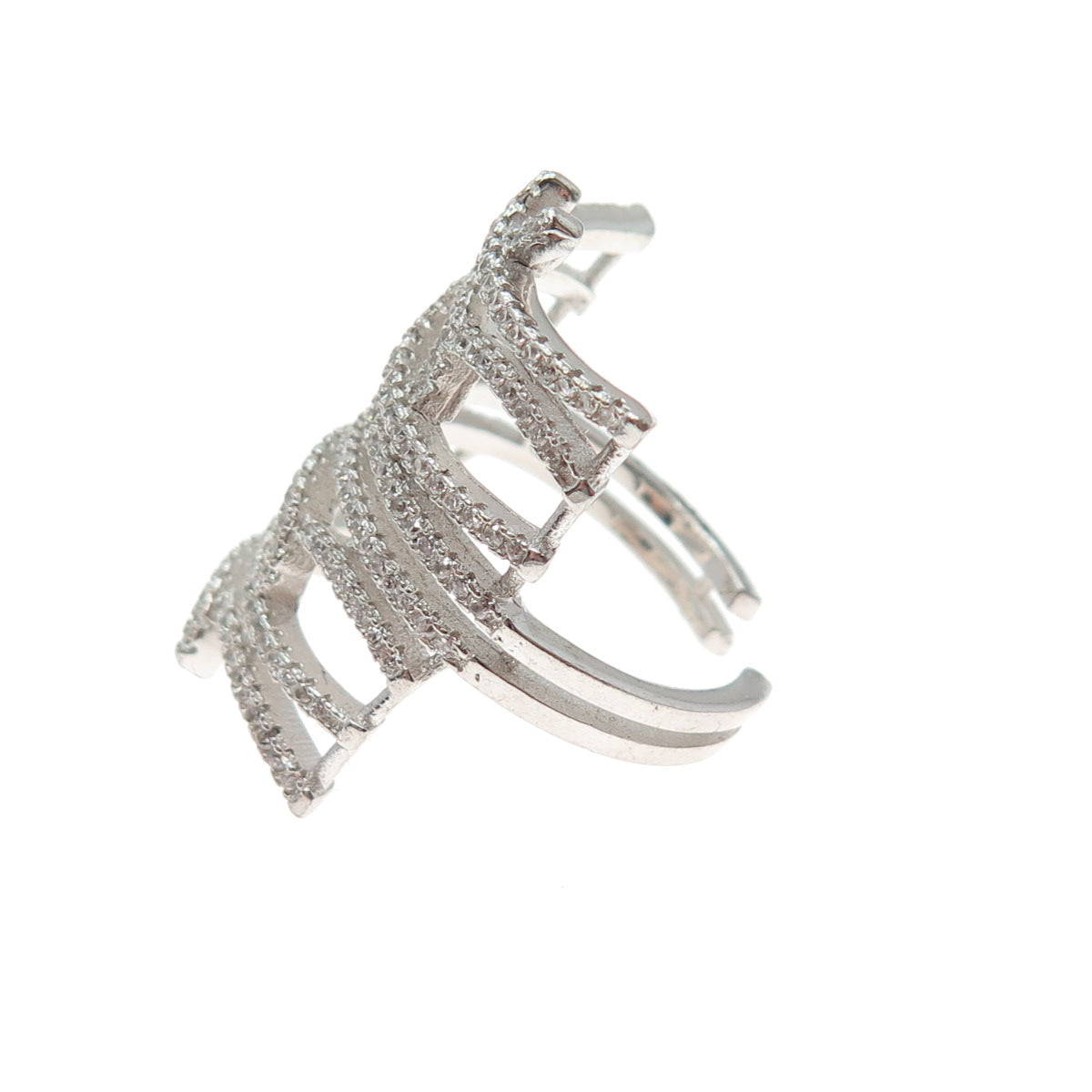 925 Sterling Silver Round-Cut C Z Fence Adjustable Ring Size 7.75