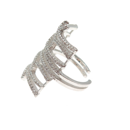 925 Sterling Silver Round-Cut C Z Fence Adjustable Ring Size 7.75