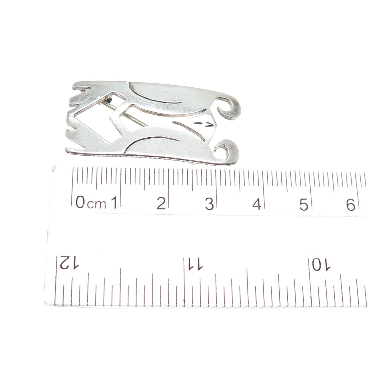 925 Sterling Silver Vintage Modernist Oxidized Pin Brooch
