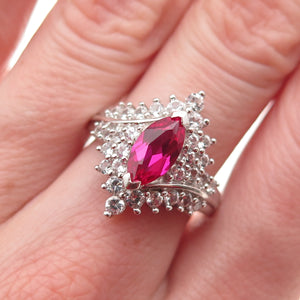 JH Young 925 Sterling Silver Lab-Created Ruby Real White Topaz Ring Size 7